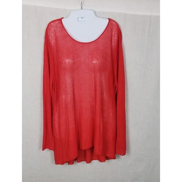Eileen Fisher Red Organic Linen Blend Sheer Knit M Tunic Top Valentine's Day - Picture 1 of 8